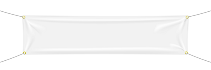 White textile banner with folds, PNG isolated on transparent background