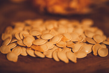 Close-up of pumpkin seeds isolated
