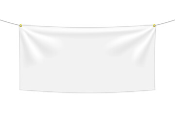 White textile banner with folds, PNG isolated on transparent background