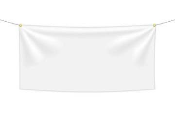 White textile banner with folds, PNG isolated on transparent background