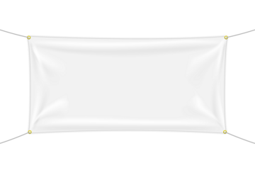 White textile banner with folds, PNG isolated on transparent background