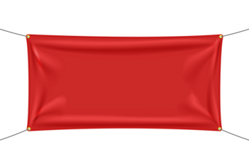 Red textile banner with folds, PNG isolated on transparent background