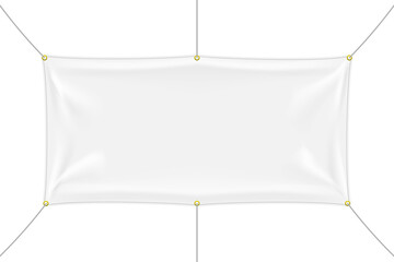 White textile banner with folds, PNG isolated on transparent background