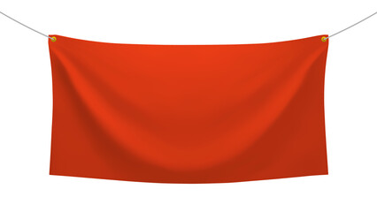 Red textile banner with folds, PNG isolated on transparent background