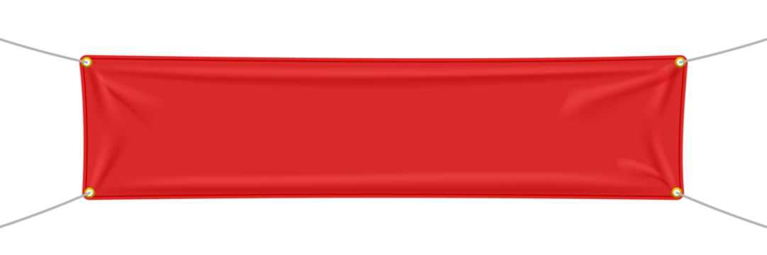Red textile banner with folds, PNG isolated on transparent background