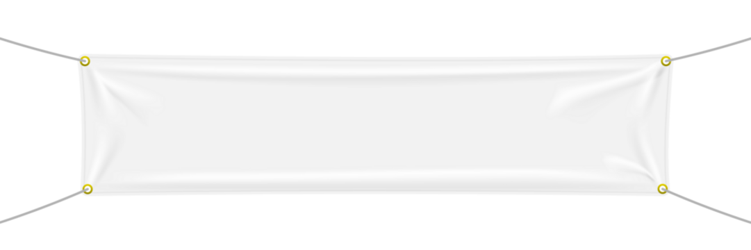 White textile banner with folds, PNG isolated on transparent background