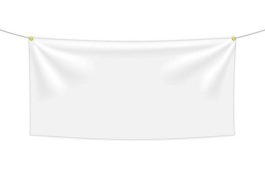 White textile banner with folds, PNG isolated on transparent background
