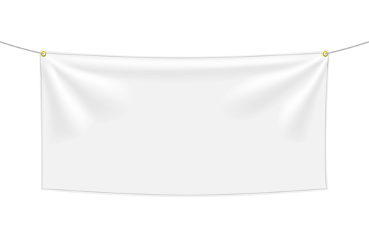 White textile banner with folds, PNG isolated on transparent background