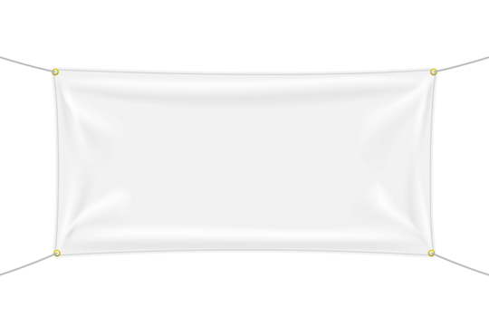 White textile banner with folds, PNG isolated on transparent background