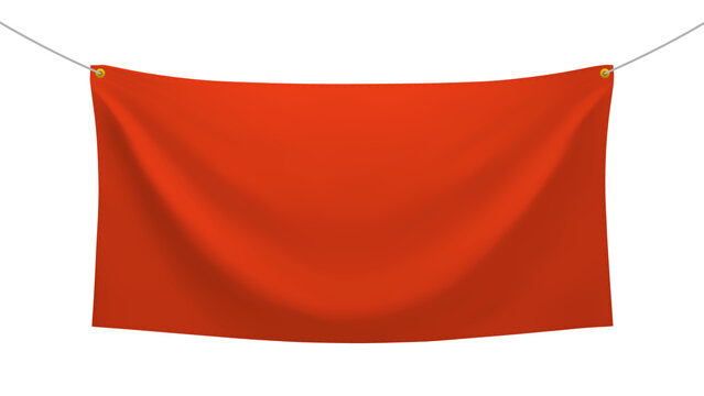Red textile banner with folds, PNG isolated on transparent background