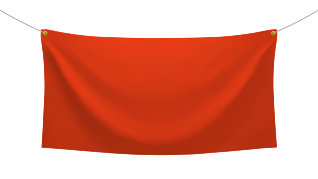 Red textile banner with folds, PNG isolated on transparent background