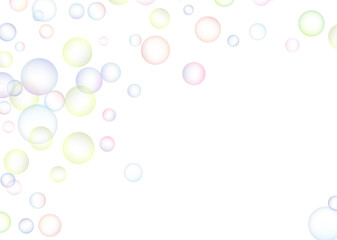 Soap bubbles randomly flew on a white background. Background design. Vector