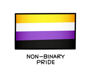 Flag of non-binary pride. A colorful logo of one of the LGBT flags. Yellow, white, purple and black brush strokes drawn by hand. Black outline.