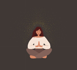 Reiki healing energy, woman in pose lotus, energy worker practicing with healing hands. Spiritual healing concept
