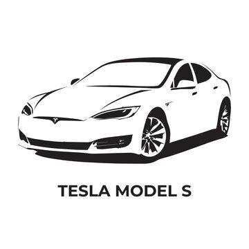 Vector silhouettes of Tesla brand cars, repair