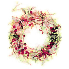 クリスマスリースの水彩イラスト