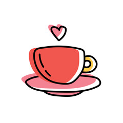 Super cute funny illustration coffee cup. Isolated on white backgrond. Hygge typography. Tea cup doodle line fill style icon design. Hot drink - tea cup vector sketch illustration for print, web