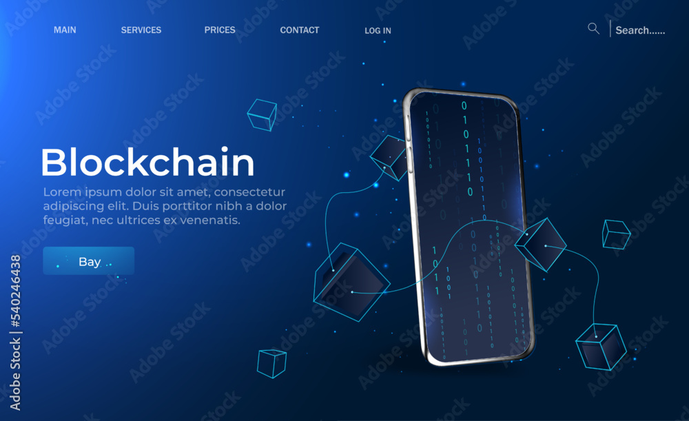 Poster blockchain. illustration of the concept of blockchain mining abstract background of digital cryptocu