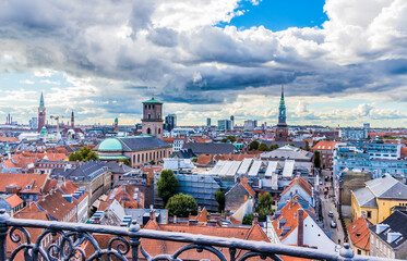 Fototapeta na wymiar Rooftop view Copenhagen Denmark cloudy skies