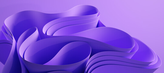 3d abstract layered background. Flower shape. Violet wavy textile for modern fashion design. Realistic 3d high quality render