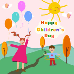 Happy Children's day vector illustration festival cartoon, card with children 