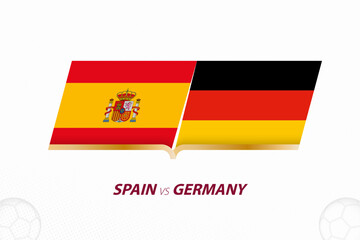 Spain vs Germany in Football Competition, Group A. Versus icon on Football background.