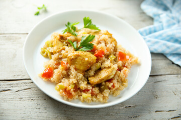 Healthy quinoa pilau with chicken and vegetables