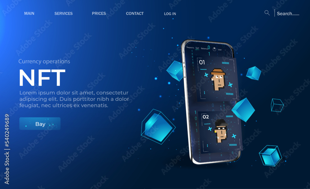 Poster concept of nft ,non-fungible token with network vector on dark background. vector illustration conce