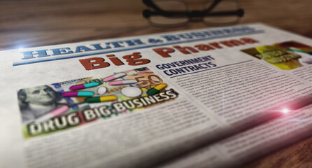 Big Pharma and pharmaceutical business newspaper on table