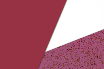 Plain vs textured dark deep shades of red pink purple and white color papers intersecting to form a triangle shape for cover design