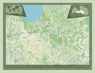 Zemgale, Latvia. OSM. Labelled points of cities