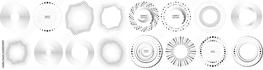 Poster abstract geometric circles with halftone dots. vector rotating dotted line design . transparent desi