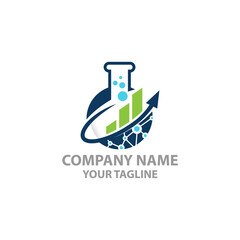 Business or market Labs Stats Logo Design Template combining lab bottle and statistic up trend