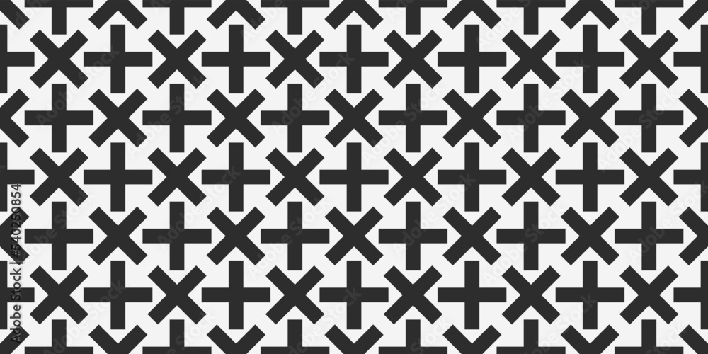 Poster black crosses are repeated and alternated. looking horizontally vertically, and looking perpendicula