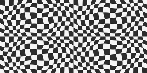 Chess pattern is simple, made of irregular rectangles. Repeating slightly bent checkerboard pattern. Vector.