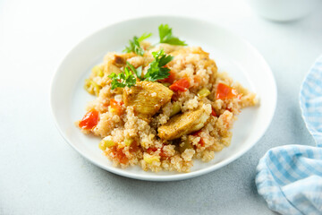 Healthy quinoa pilau with chicken and vegetables