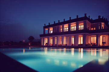swimming pool in the summer night