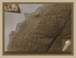 North, Lebanon. Sepia. Major cities