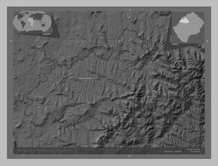 Berea, Lesotho. Grayscale. Labelled points of cities
