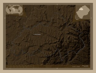 Berea, Lesotho. Sepia. Labelled points of cities