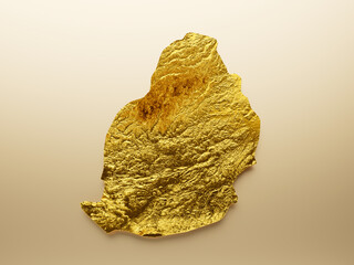 Mauritius Map Golden metal Color Height map Background 3d illustration