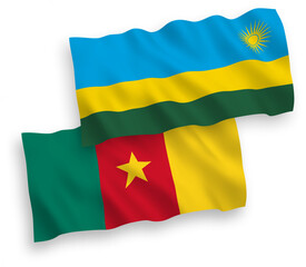 Flags of Republic of Rwanda and Cameroon on a white background
