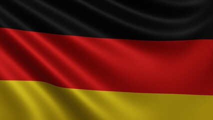 Render of the Germany flag flutters in the wind close-up, the national flag of Germany flutters in 4k resolution, close-up, colors: RGB. High quality 3d illustration
