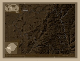 Maseru, Lesotho. Sepia. Labelled points of cities