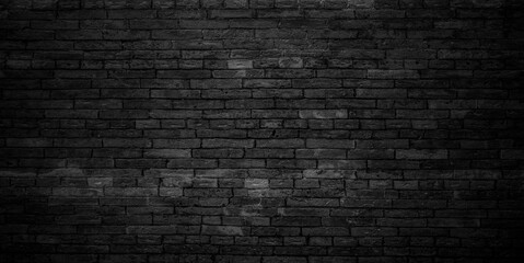 Plakat Dark black brick walls, brick room, interior texture, wall background.