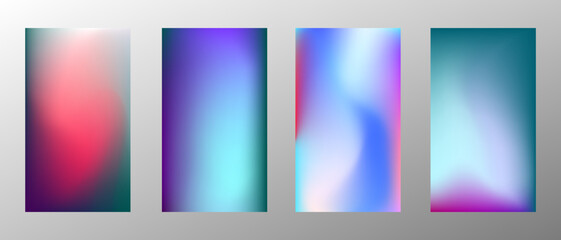 Fototapeta na wymiar Abstract bright gradient background. Set of 4 backgrounds. Creative modern vector illustration. Holographic spectrum for coating.