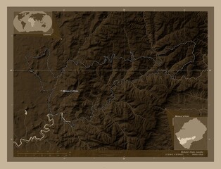 Mohale's Hoek, Lesotho. Sepia. Labelled points of cities