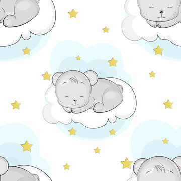 baby bear sleeping on clouds