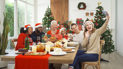 A group of multi ethnic. Portrait of Caucasian and African American black woman have a celebration...