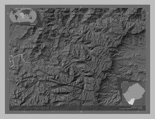 Quthing, Lesotho. Grayscale. Labelled points of cities